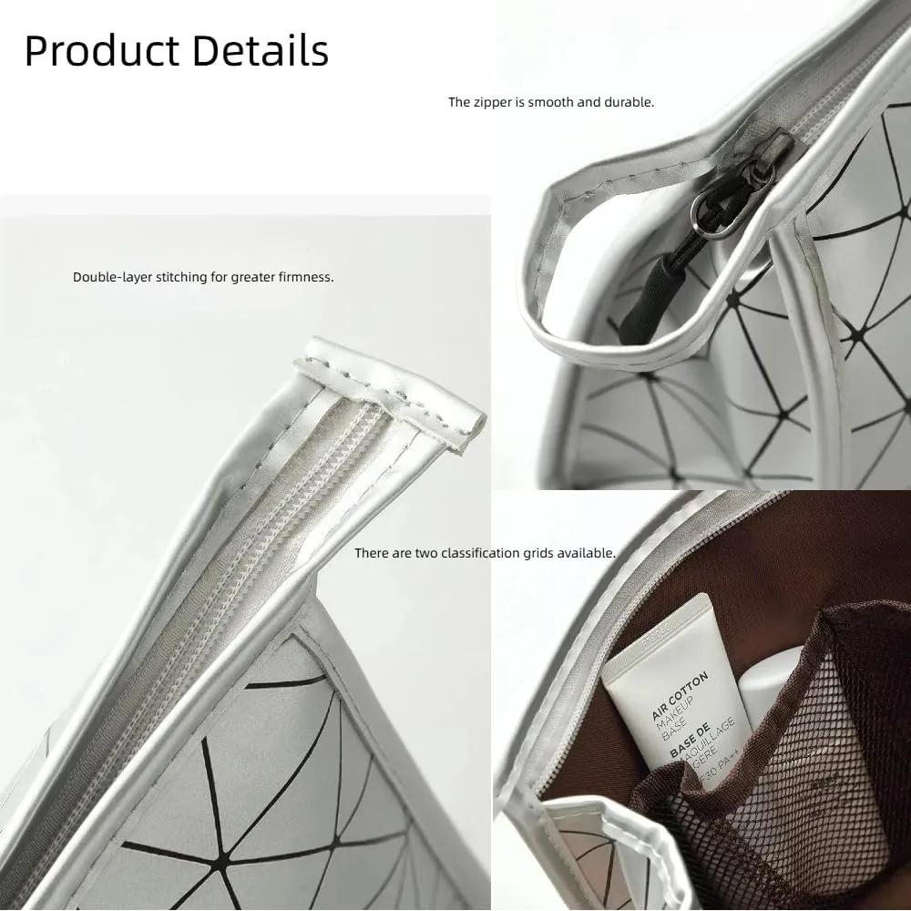 Lingge Portable Makeup Bag - Large Capacity, Waterproof PU Travel Cosmetics Storage Bag (White)