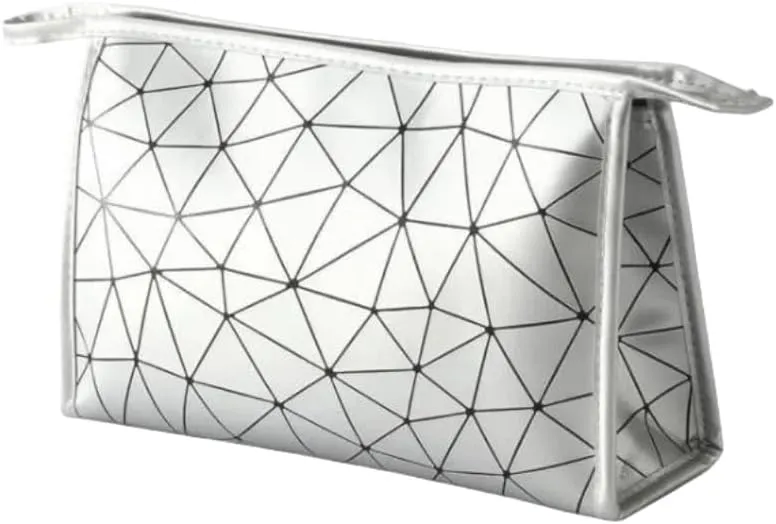 Lingge Portable Makeup Bag - Large Capacity, Waterproof PU Travel Cosmetics Storage Bag (White)