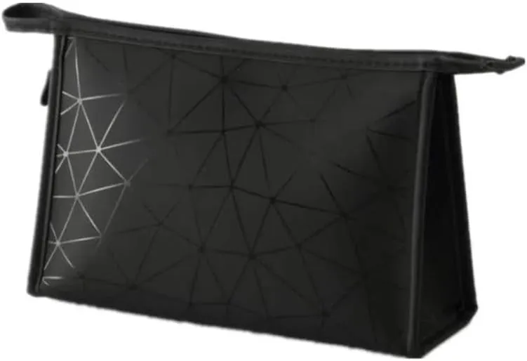 Lingge portable makeup bag with large capacity for girls, PU waterproof toiletries bag, travel bag, cosmetics storage bag (Black)