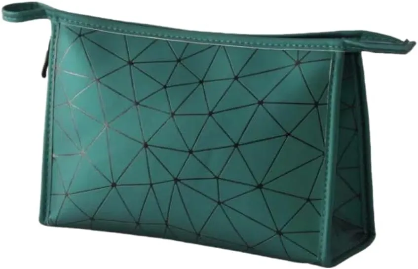 Lingge portable makeup bag with large capacity for girls, PU waterproof toiletries bag, travel bag, cosmetics storage bag (Green)