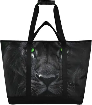 Lion Eye Green Large Insulated Tote Bag for Grocery Shopping Reusable Tote Bags for Women Men, Cooler Bag with Zippered Top & Handles for Beach Picnic Travel