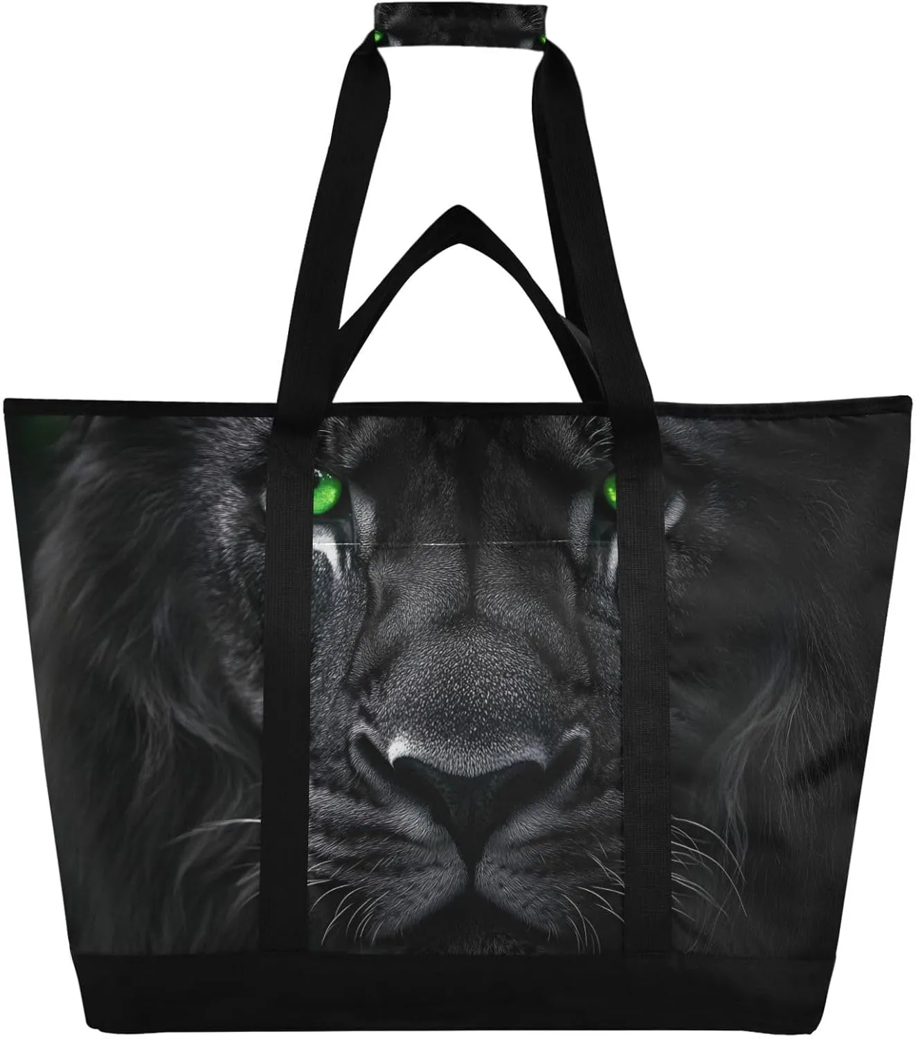 Lion Eye Green Large Insulated Tote Bag for Grocery Shopping Reusable Tote Bags for Women Men, Cooler Bag with Zippered Top & Handles for Beach Picnic Travel