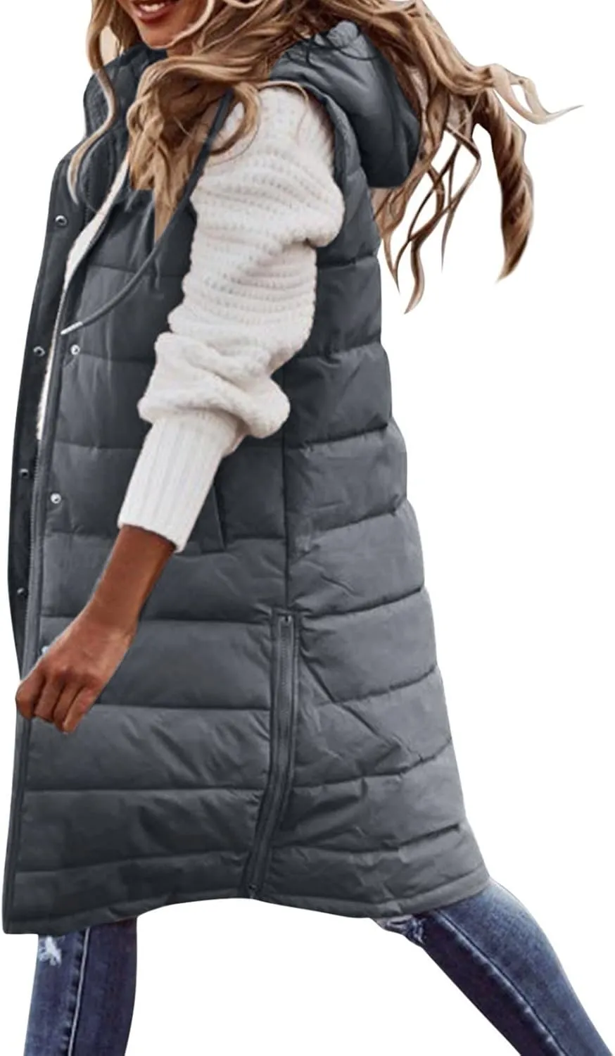 Long Puffer Vest for Women Sleveless Hoodies Quilted Vest Oversized Outdoor Puffer Down Coats Thickened Warm Jackets