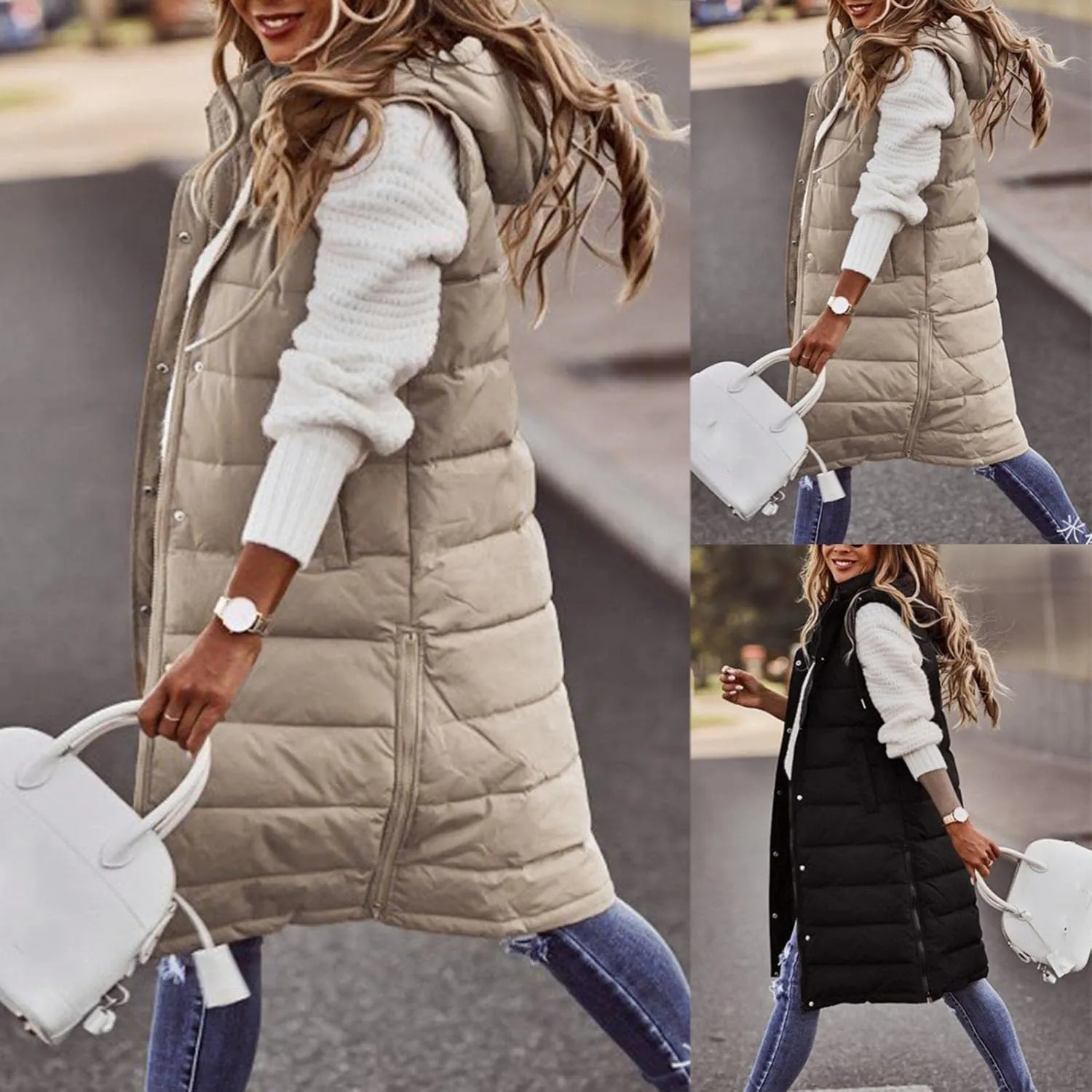 Long Puffer Vest for Women Sleveless Hoodies Quilted Vest Oversized Outdoor Puffer Down Coats Thickened Warm Jackets