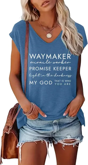 LOOKFACE Women's V-Neck Cap Sleeve Tees T-Shirt Graphic Tops