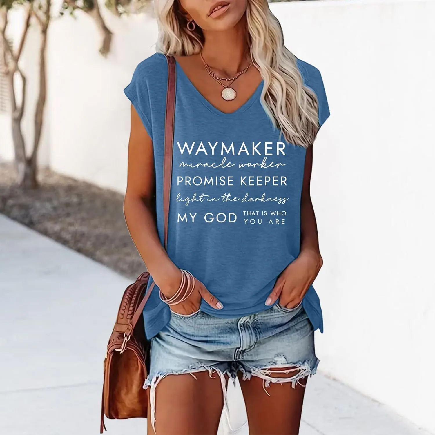 LOOKFACE Women's V-Neck Cap Sleeve Tees T-Shirt Graphic Tops
