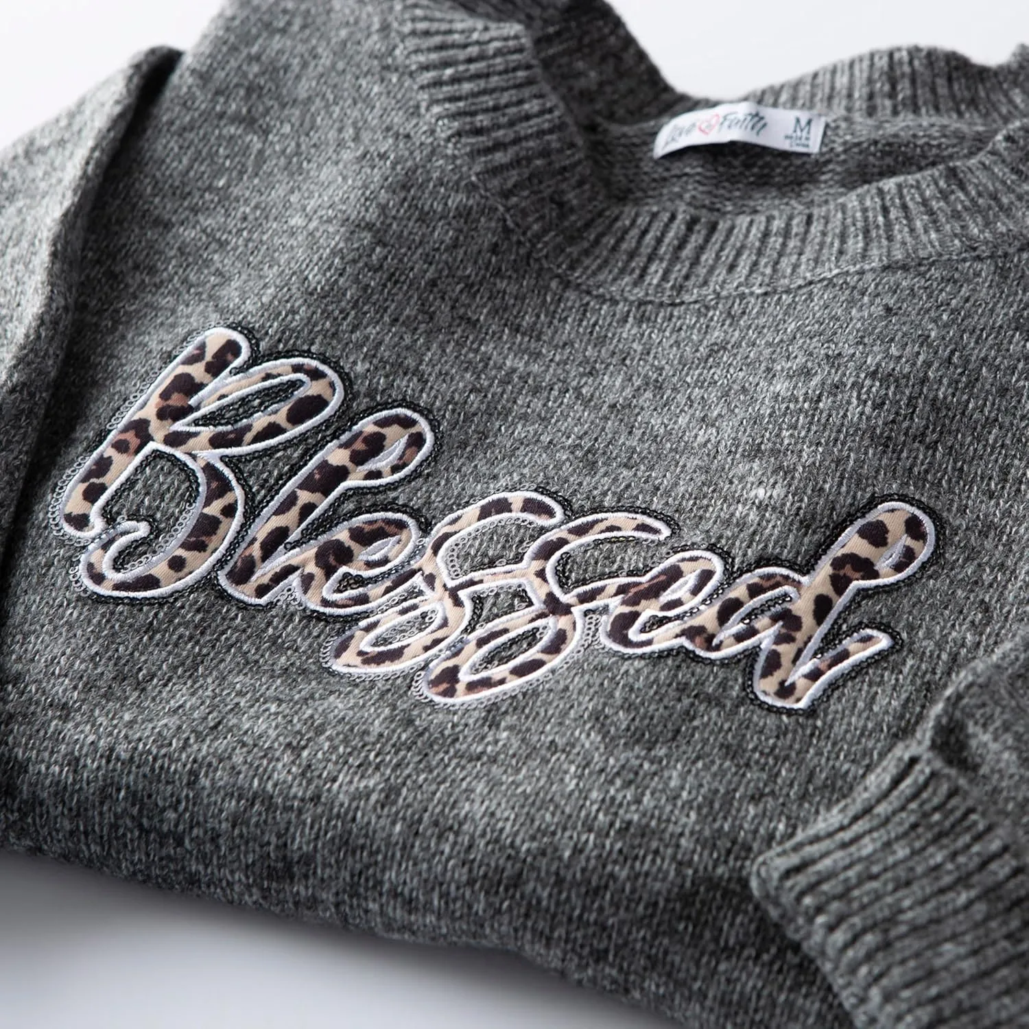 Love in Faith | Blessed Leopard | Christian T-Shirts & Crewneck Sweatshirts for Women | Faith-Based Apparel | Christian Gifts