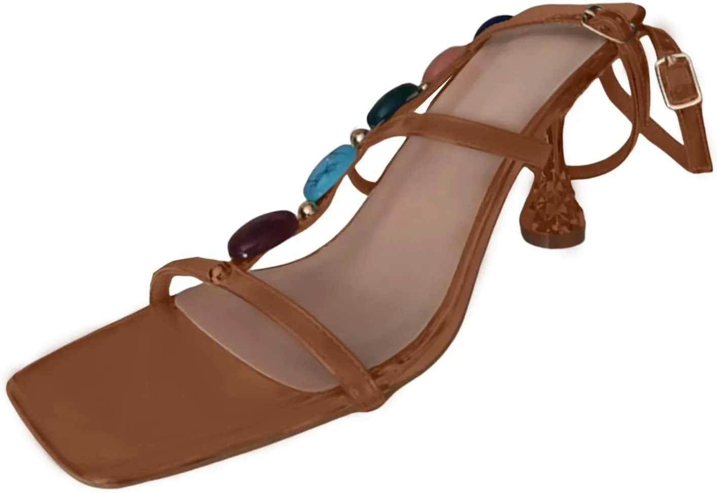 Low Stilettos Heels Sandals for Women Comfortable Open Toe Bohemian Walking Slippers Breathable Roman Style Non-Slip Vacation Footwear with Adjustable Buckle Fashion Sexy Dress Shoes with Ankle Strap