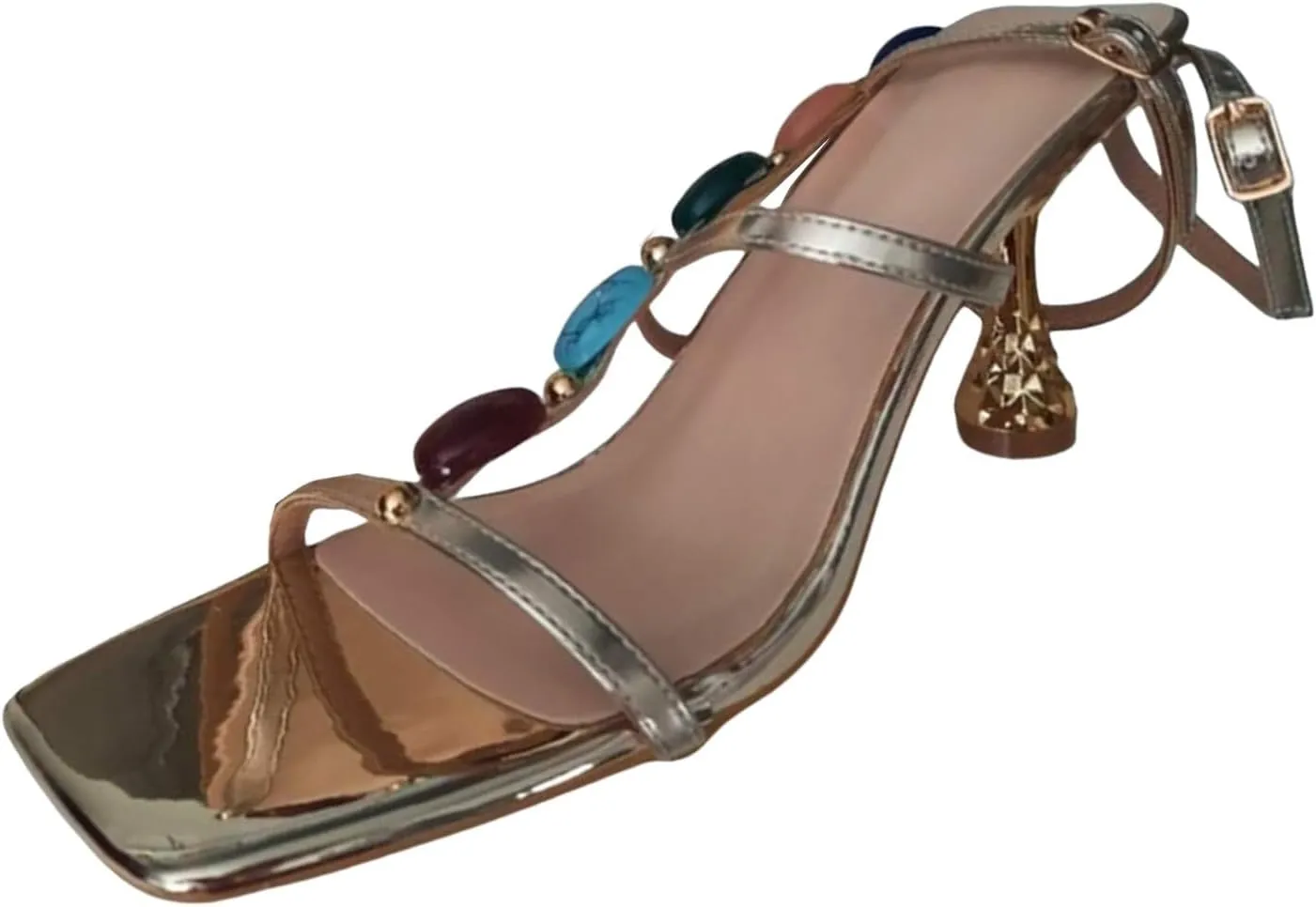 Low Stilettos Heels Sandals for Women Comfortable Open Toe Bohemian Walking Slippers Breathable Roman Style Non-Slip Vacation Footwear with Adjustable Buckle Fashion Sexy Dress Shoes with Ankle Strap