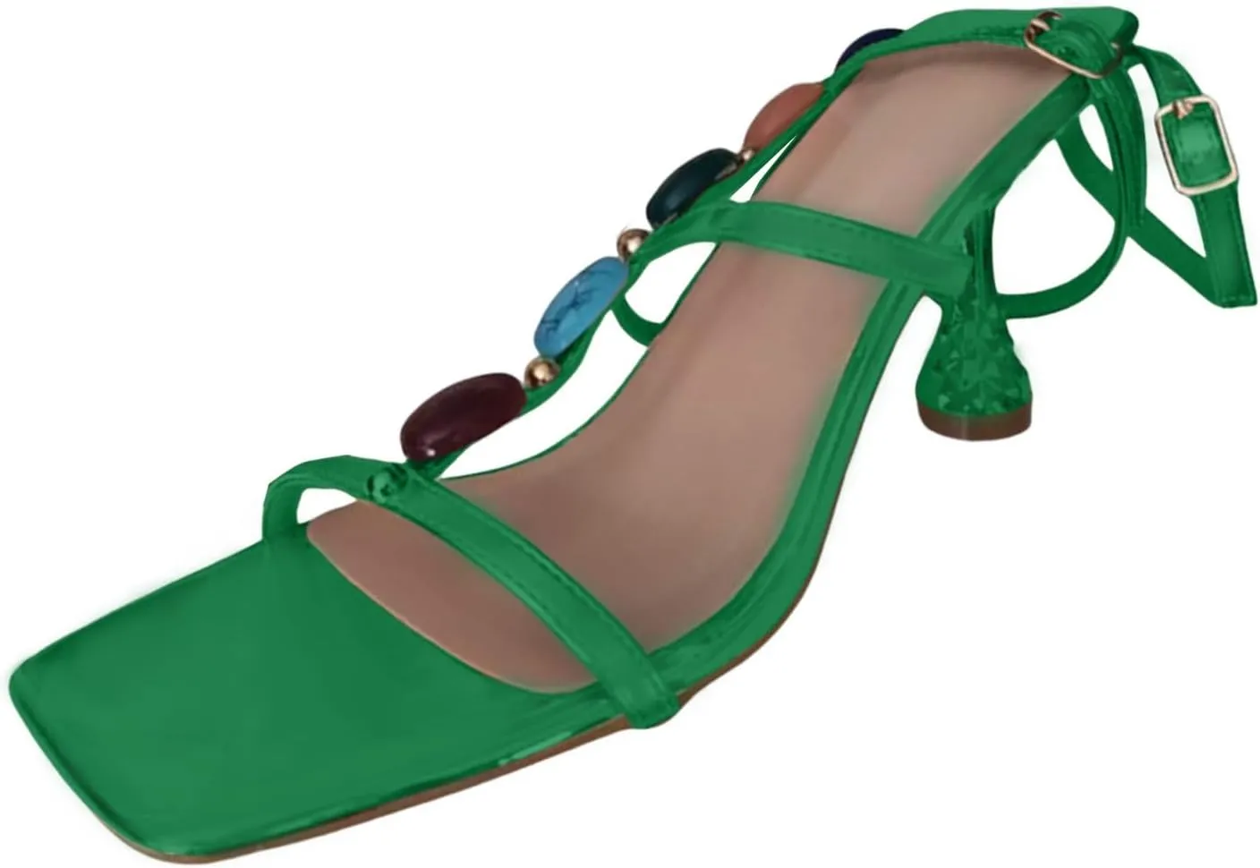 Low Stilettos Heels Sandals for Women Comfortable Open Toe Bohemian Walking Slippers Breathable Roman Style Non-Slip Vacation Footwear with Adjustable Buckle Fashion Sexy Dress Shoes with Ankle Strap