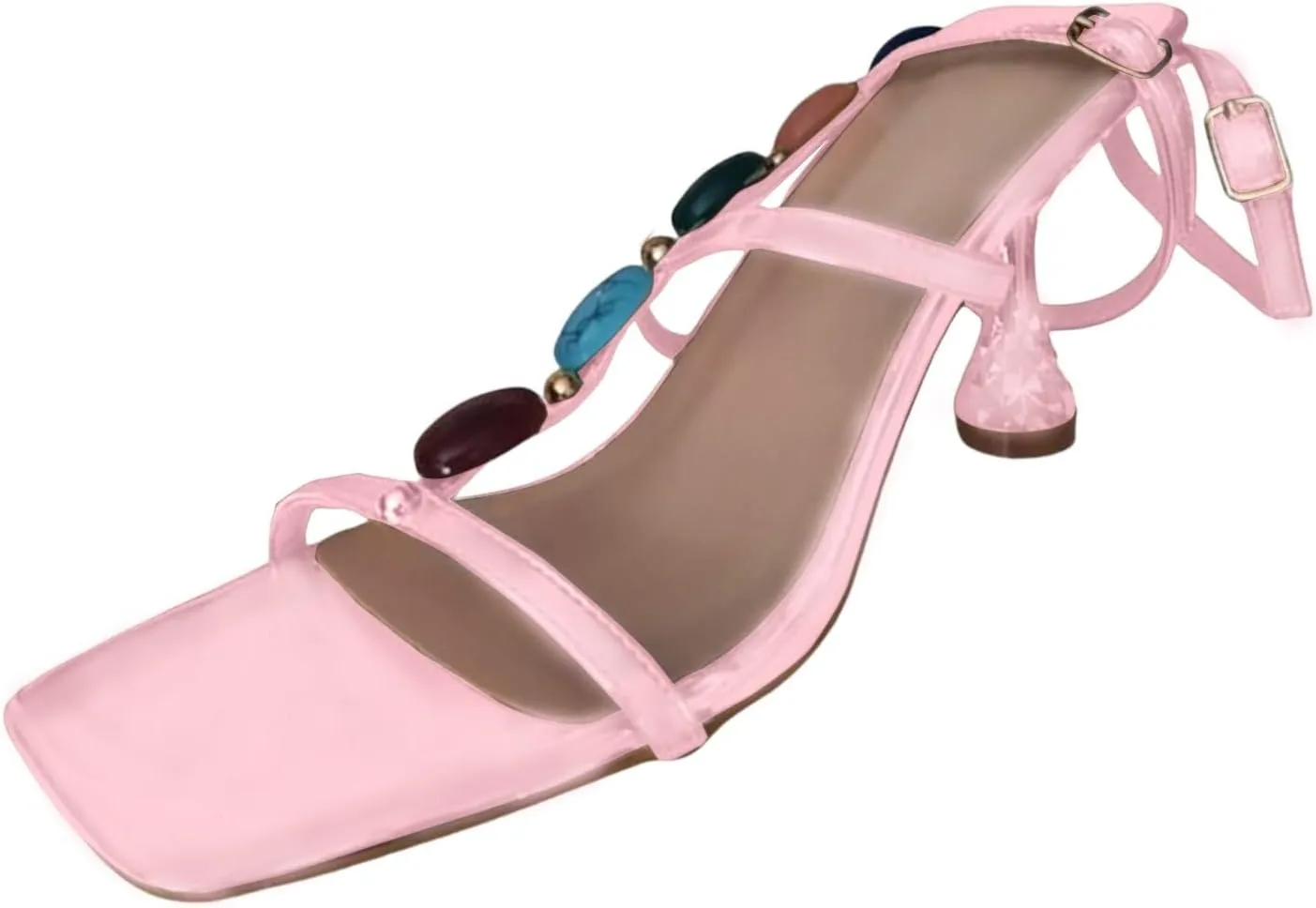 Low Stilettos Heels Sandals for Women Comfortable Open Toe Bohemian Walking Slippers Breathable Roman Style Non-Slip Vacation Footwear with Adjustable Buckle Fashion Sexy Dress Shoes with Ankle Strap