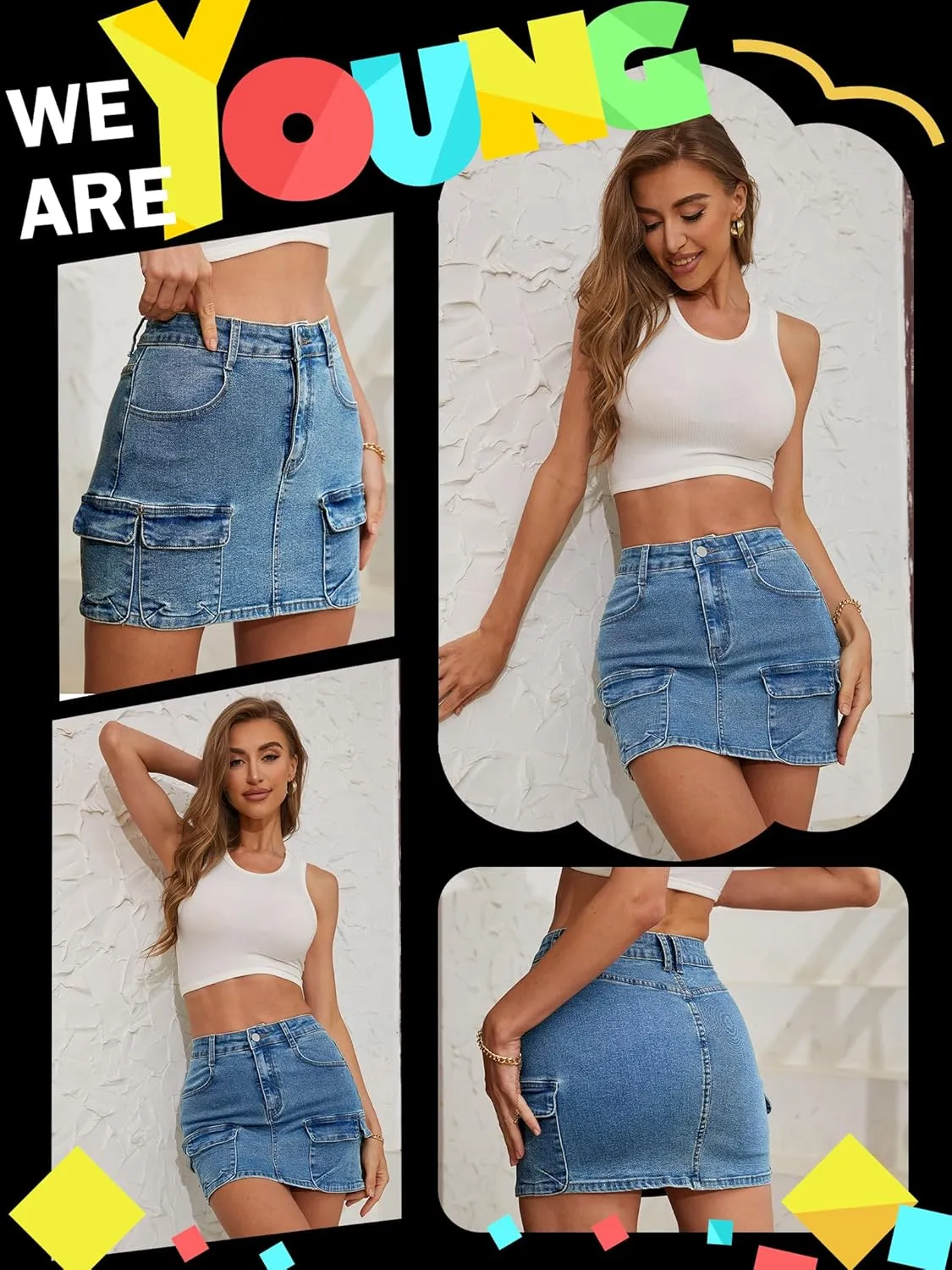 Low Waist Denim Skirts for Women's Pocket Design Mini y2k Cargo Skirt Jean Skirt for Women Daily Leisure Travel