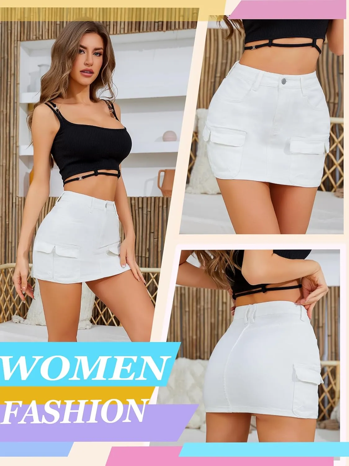 Low Waist Denim Skirts for Women's Pocket Design Mini y2k Cargo Skirt Jean Skirt for Women Daily Leisure Travel
