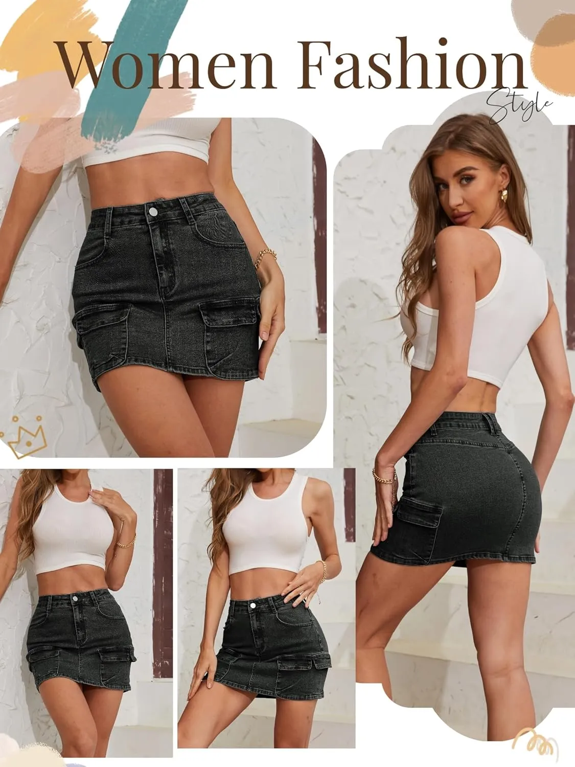 Low Waist Denim Skirts for Women's Pocket Design Mini y2k Cargo Skirt Jean Skirt for Women Daily Leisure Travel