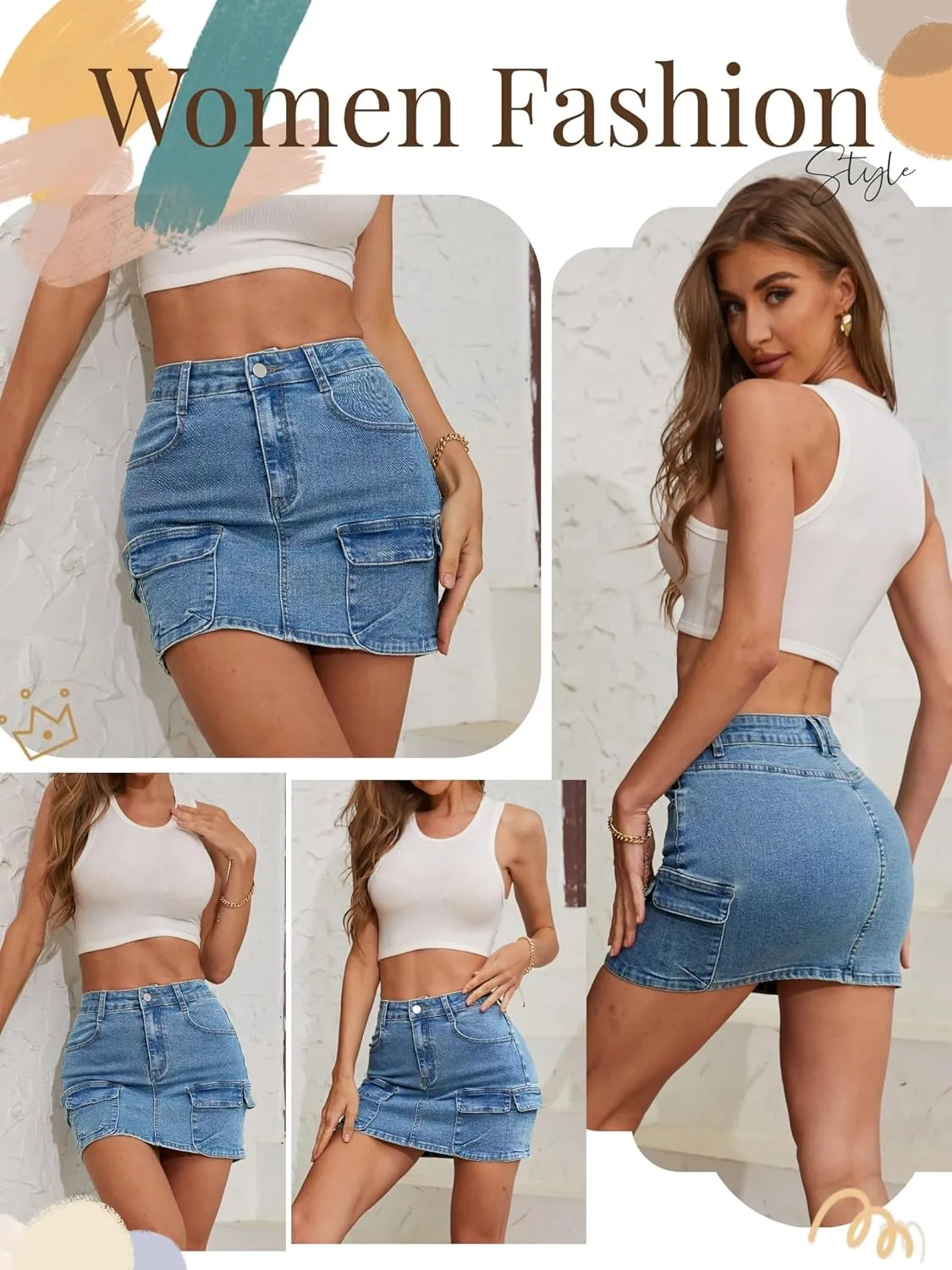 Low Waist Denim Skirts for Women's Pocket Design Mini y2k Cargo Skirt Jean Skirt for Women Daily Leisure Travel