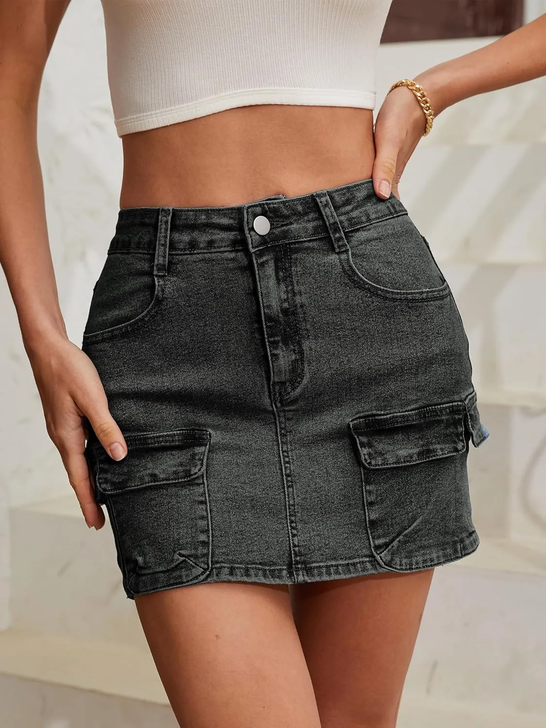 Low Waist Denim Skirts for Women's Pocket Design Mini y2k Cargo Skirt Jean Skirt for Women Daily Leisure Travel