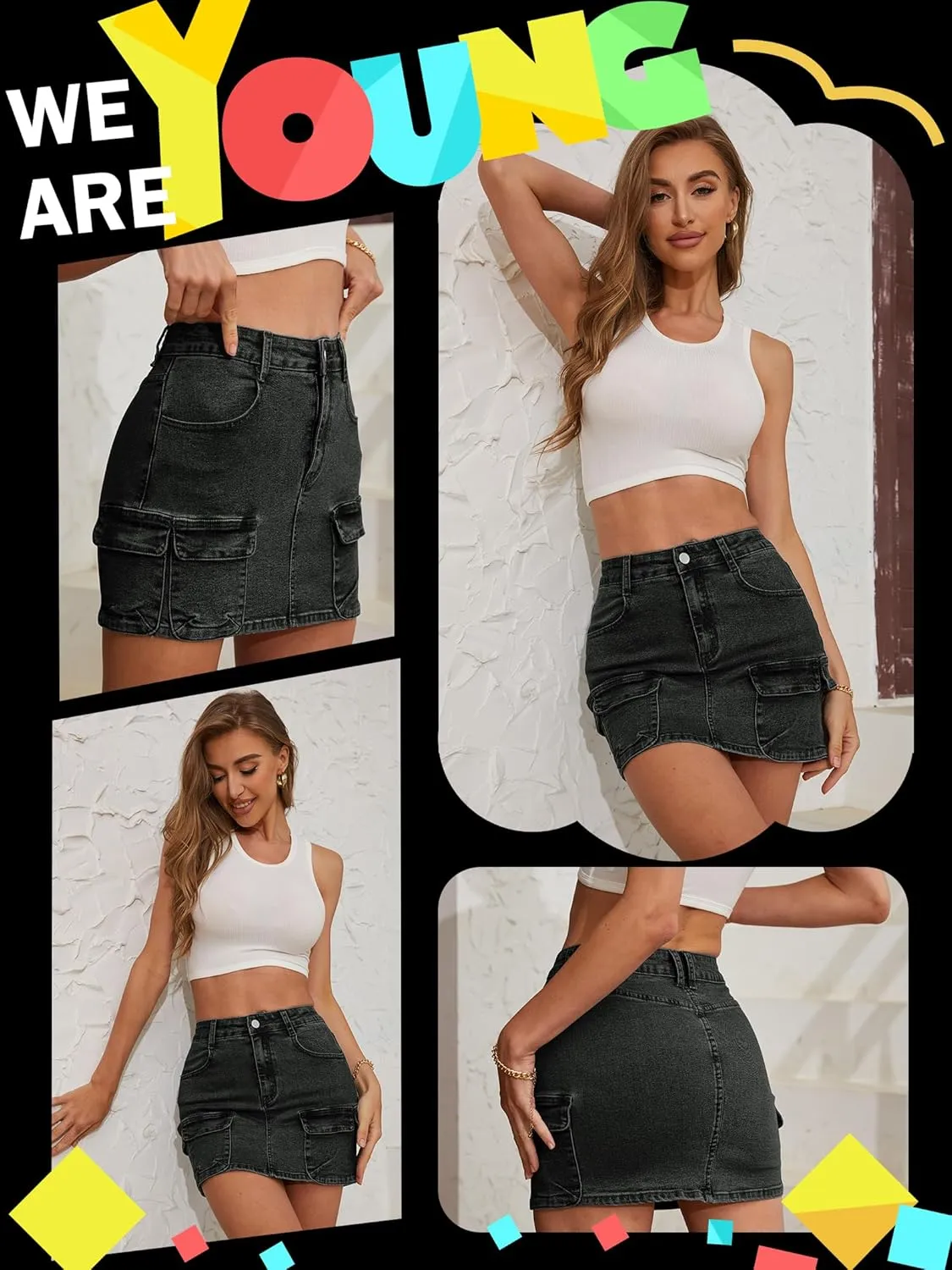 Low Waist Denim Skirts for Women's Pocket Design Mini y2k Cargo Skirt Jean Skirt for Women Daily Leisure Travel