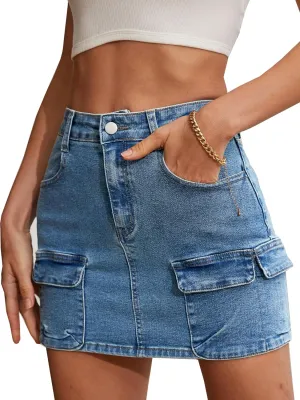 Low Waist Denim Skirts for Women's Pocket Design Mini y2k Cargo Skirt Jean Skirt for Women Daily Leisure Travel