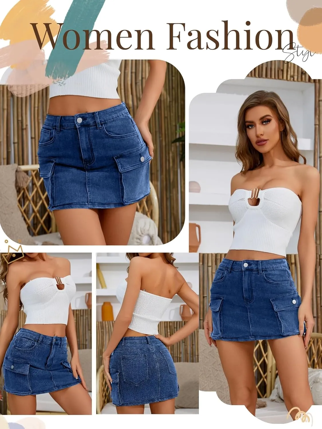 Low Waist Denim Skirts Jean Skirts with Pockets Y2K Mini Cargo Skirt Suitable for Women's Daily Leisure Travel