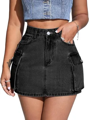 Low Waist Denim Skirts Jean Skirts with Pockets Y2K Mini Cargo Skirt Suitable for Women's Daily Leisure Travel