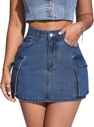 Low Waist Denim Skirts Jean Skirts with Pockets Y2K Mini Cargo Skirt Suitable for Women's Daily Leisure Travel