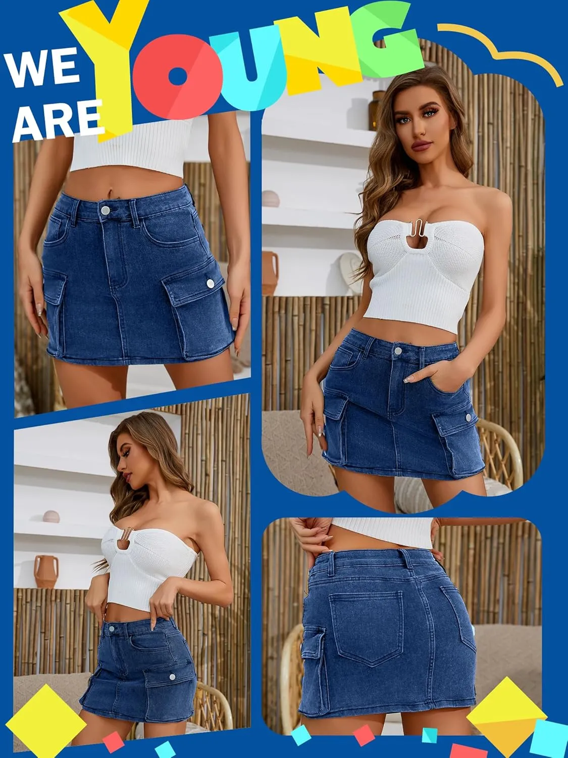 Low Waist Denim Skirts Jean Skirts with Pockets Y2K Mini Cargo Skirt Suitable for Women's Daily Leisure Travel