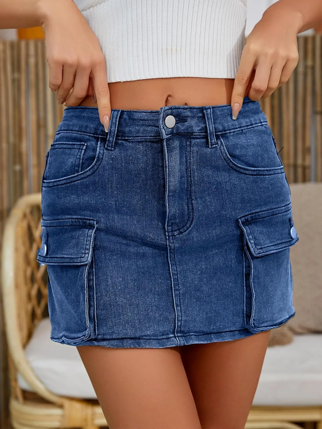 Low Waist Denim Skirts Jean Skirts with Pockets Y2K Mini Cargo Skirt Suitable for Women's Daily Leisure Travel