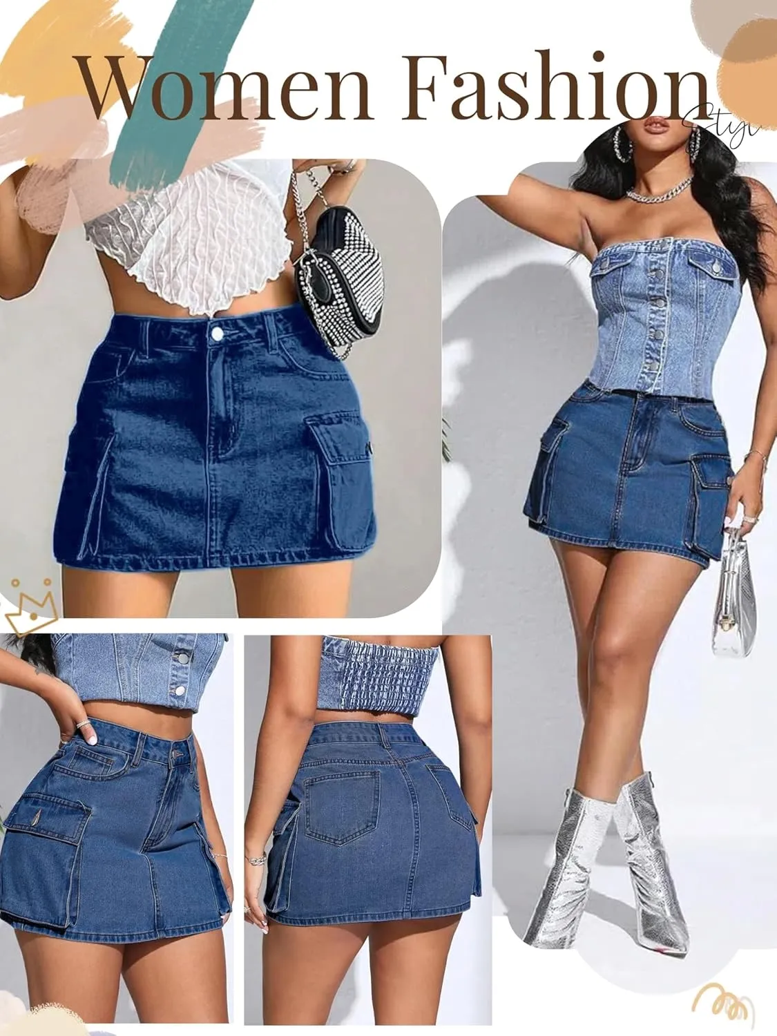 Low Waist Denim Skirts Jean Skirts with Pockets Y2K Mini Cargo Skirt Suitable for Women's Daily Leisure Travel