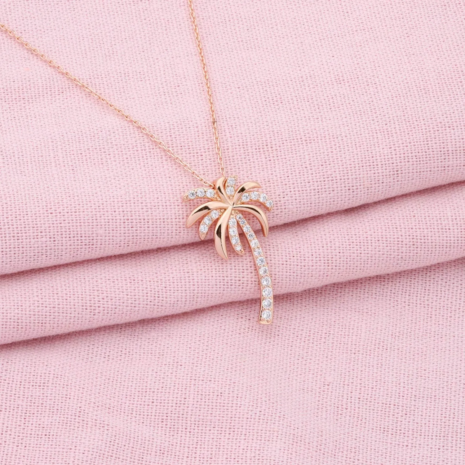 LQRI Tropical Beach Jewelry CZ Palm Tree Pendant Necklace Hawaii Bridal Beach Wedding Jewelry Bridesmaid Gifts