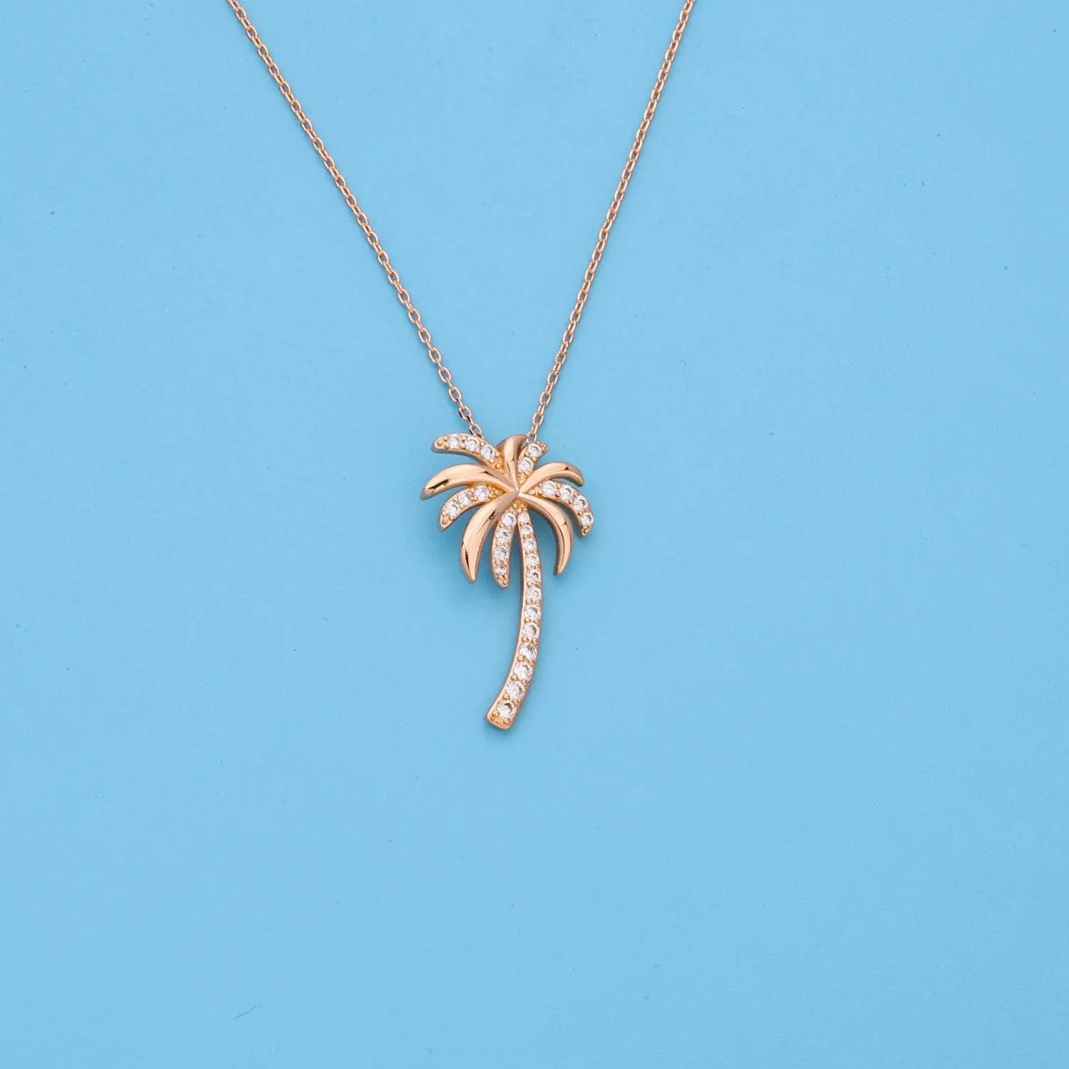 LQRI Tropical Beach Jewelry CZ Palm Tree Pendant Necklace Hawaii Bridal Beach Wedding Jewelry Bridesmaid Gifts