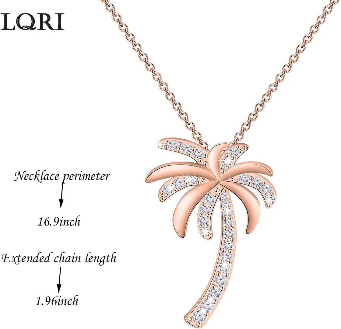 LQRI Tropical Beach Jewelry CZ Palm Tree Pendant Necklace Hawaii Bridal Beach Wedding Jewelry Bridesmaid Gifts