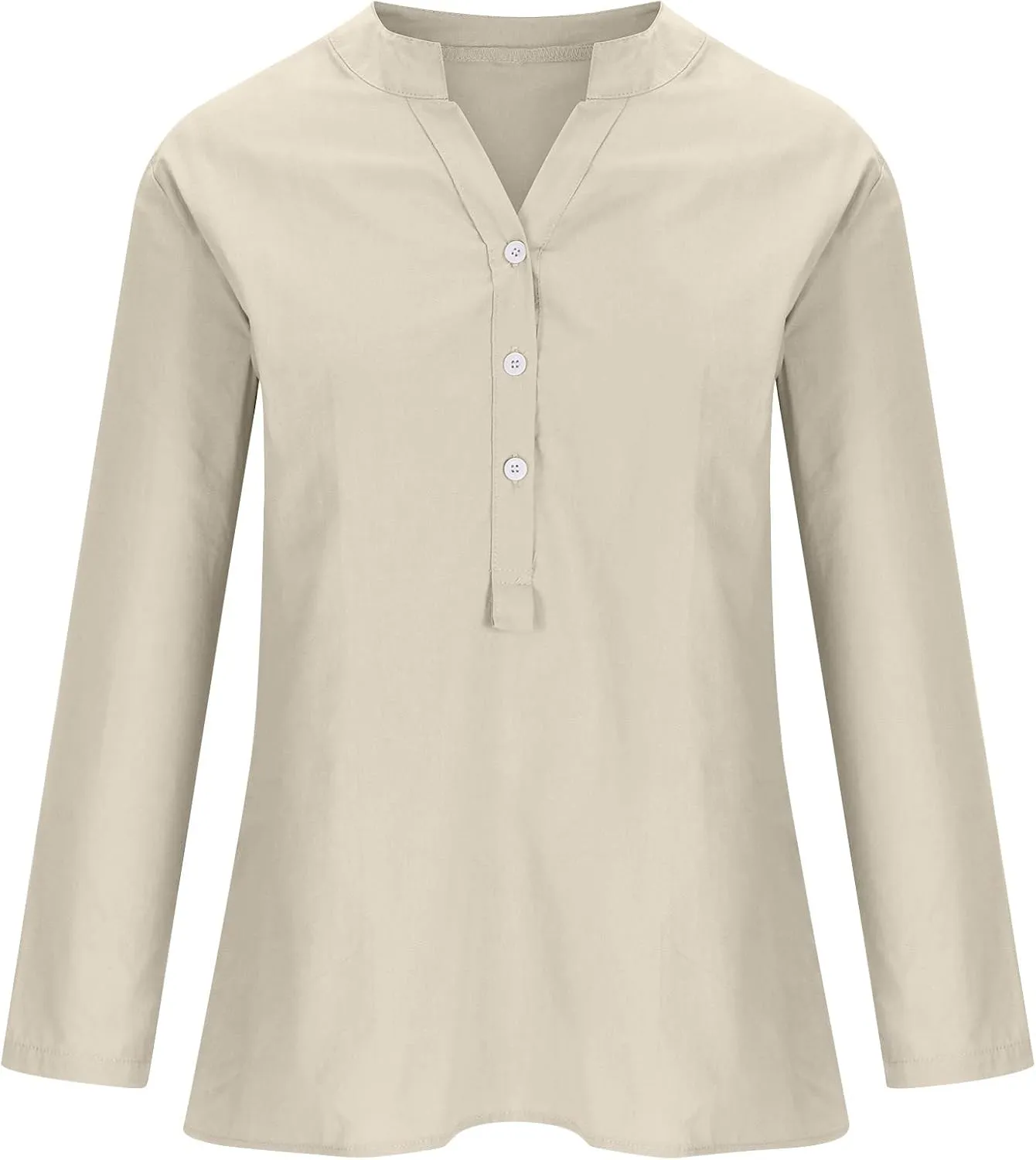 LRMQS Linen Shirts for Women Beach Summer 2024 Button Up V Neck Blouse Tops Long Sleeve Loose Casual Trendy Tunic Clothes