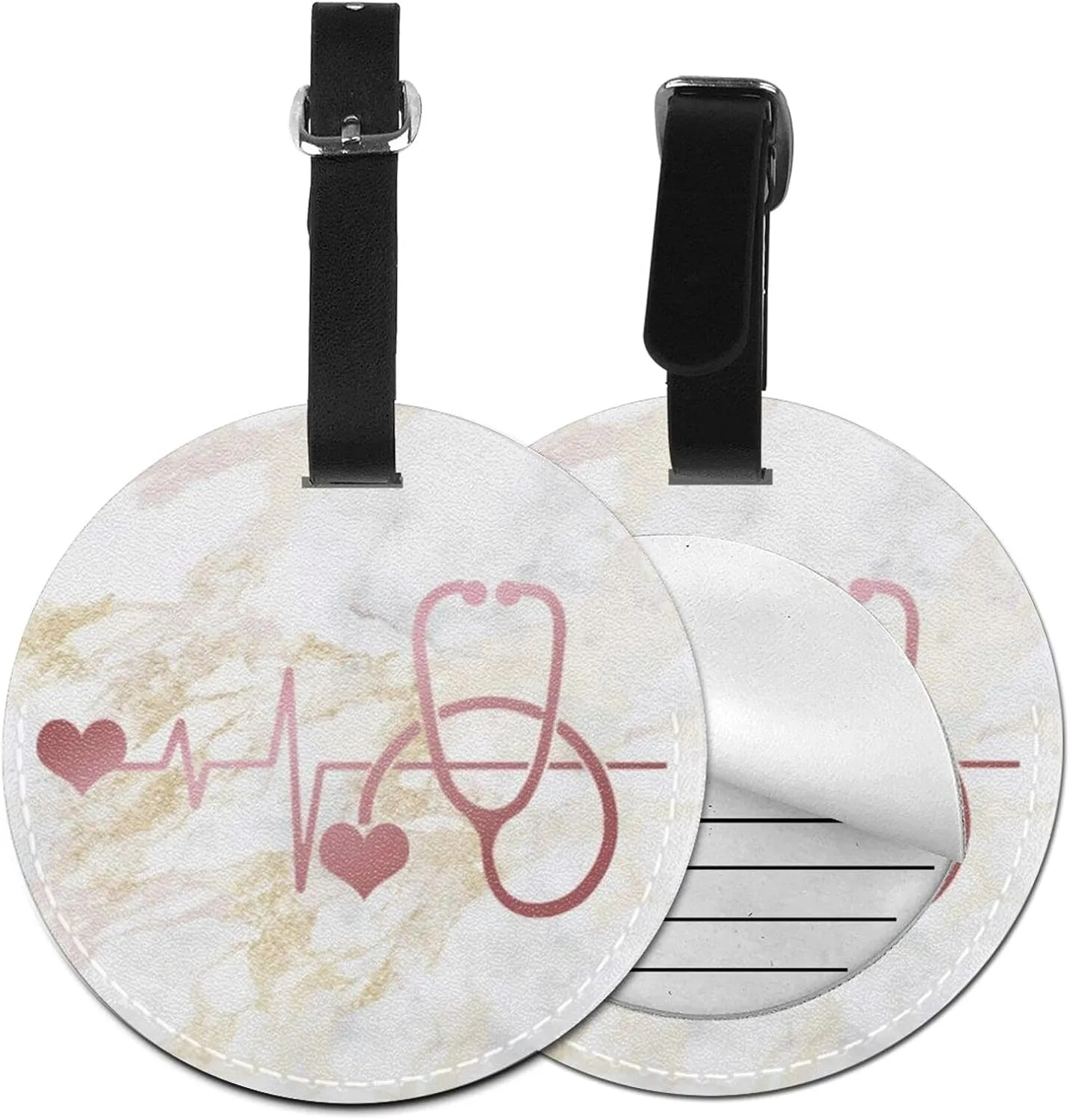 Luggage Tag Nurse Doctor Great Nurse Stethoscope Marble, Pu Leather Bag Travel Suitcases Id Identifier Baggage Label for Women Men Boys Girls