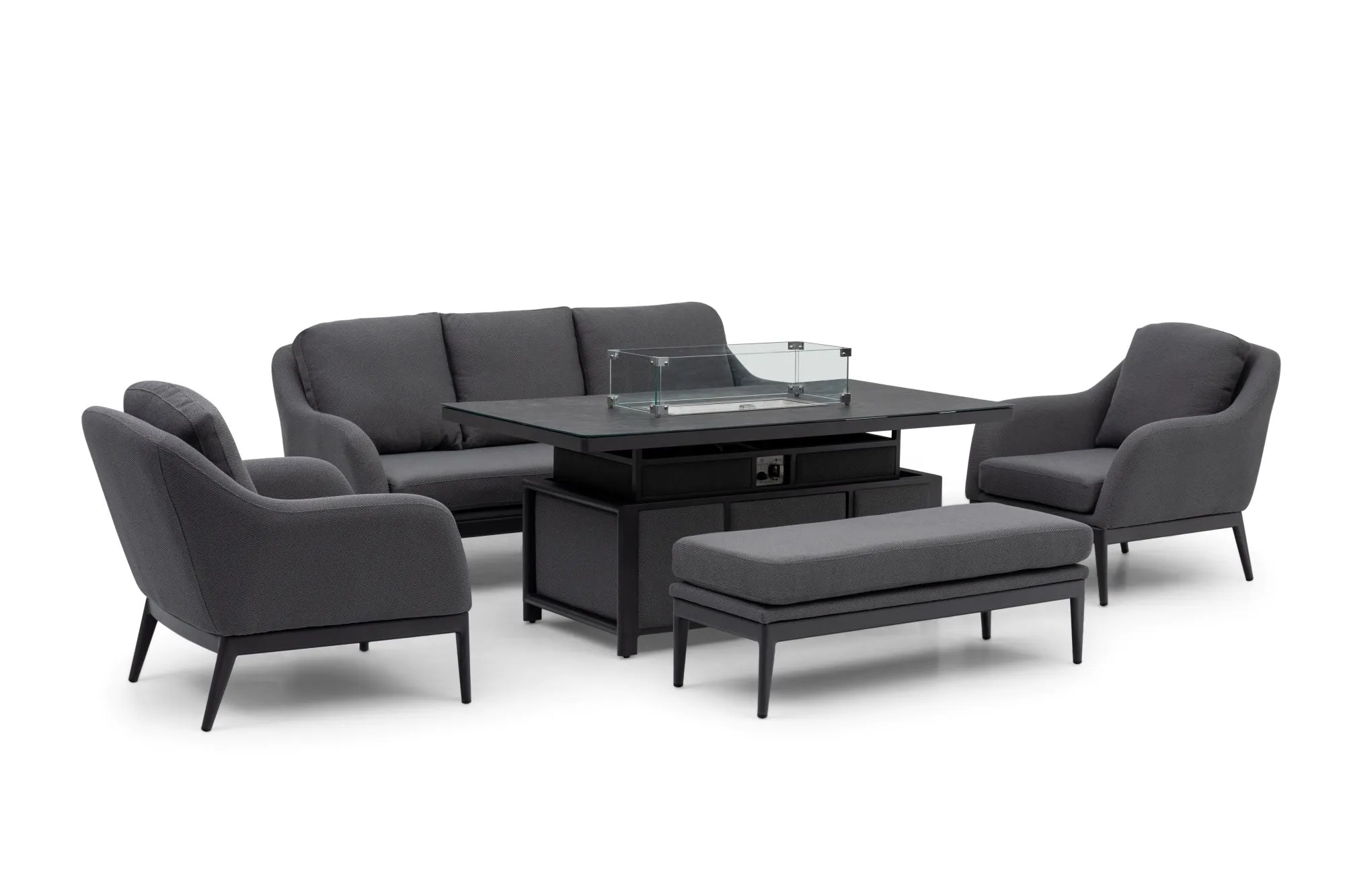 Luna 3 Seat Outdoor Fabric Sofa Set with Rising Firepit Table in Grey