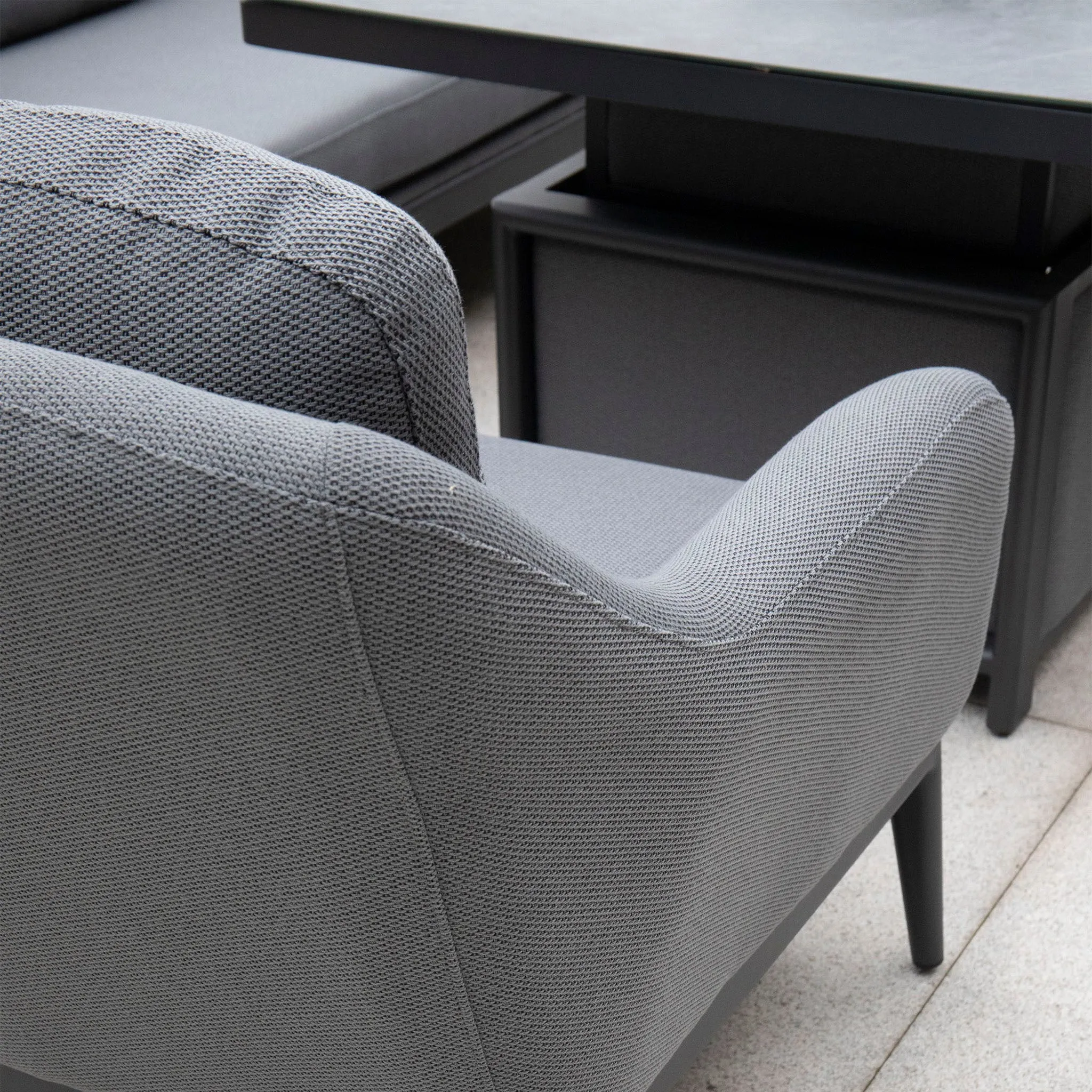 Luna 3 Seat Outdoor Fabric Sofa Set with Rising Firepit Table in Grey
