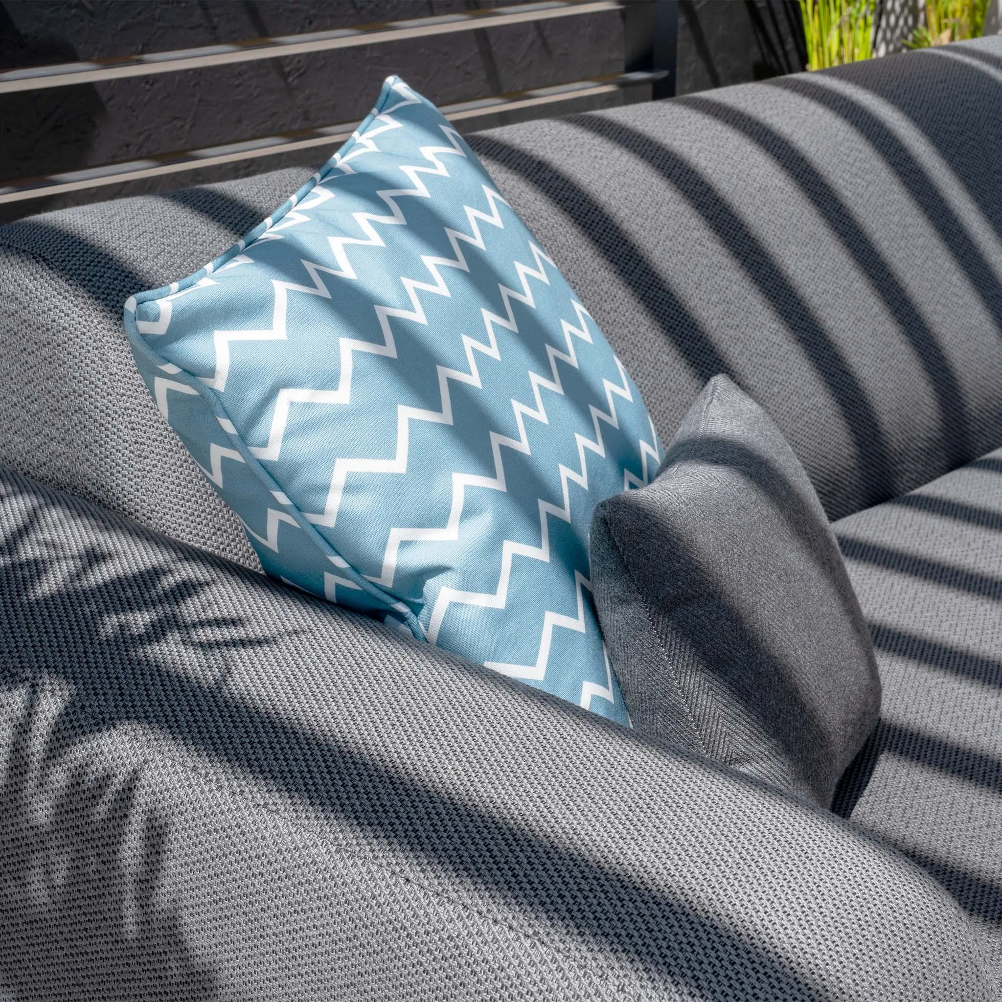 Luna U-Shape Outdoor Fabric Sofa Set with Firepit Coffee Table in Grey