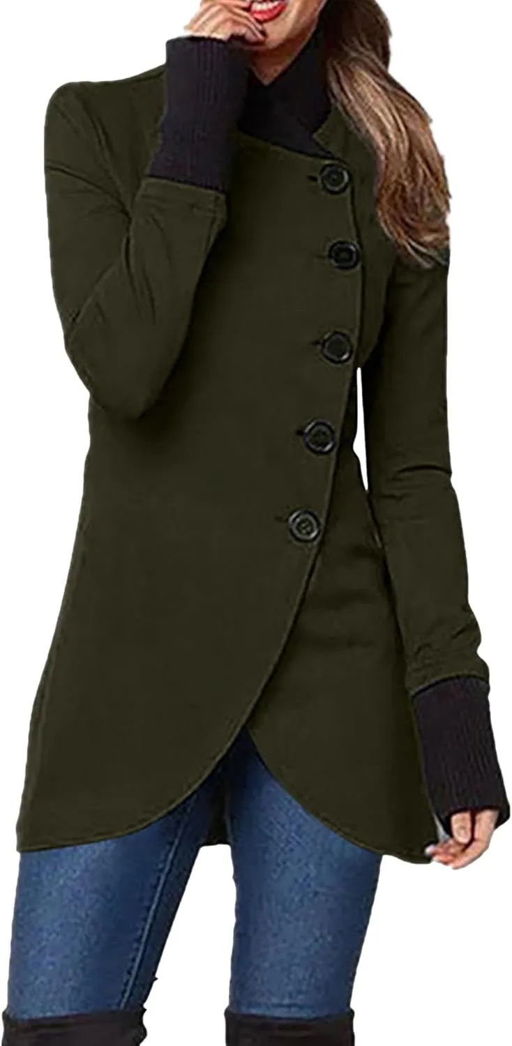 Maiyifu-GJ Women's Casual Trench Coat Fashion Jackets Single Breasted Long Sleeve Overcoat Windbreaker Coats Outerwear