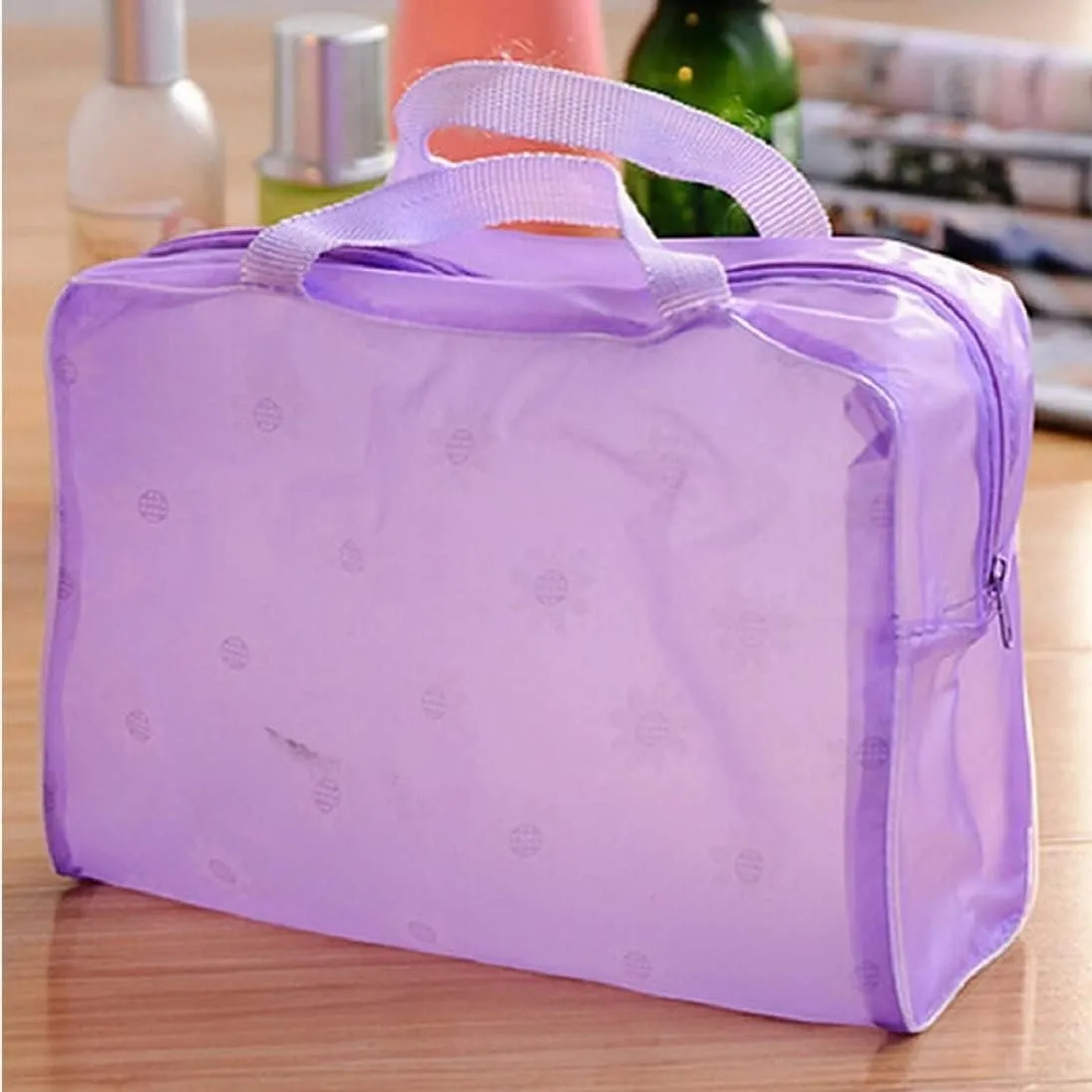 Makeup Cosmetic Pouch Hand Pouch Tote Bag Travel Wash Holder Bag With Handle Purple Practical design