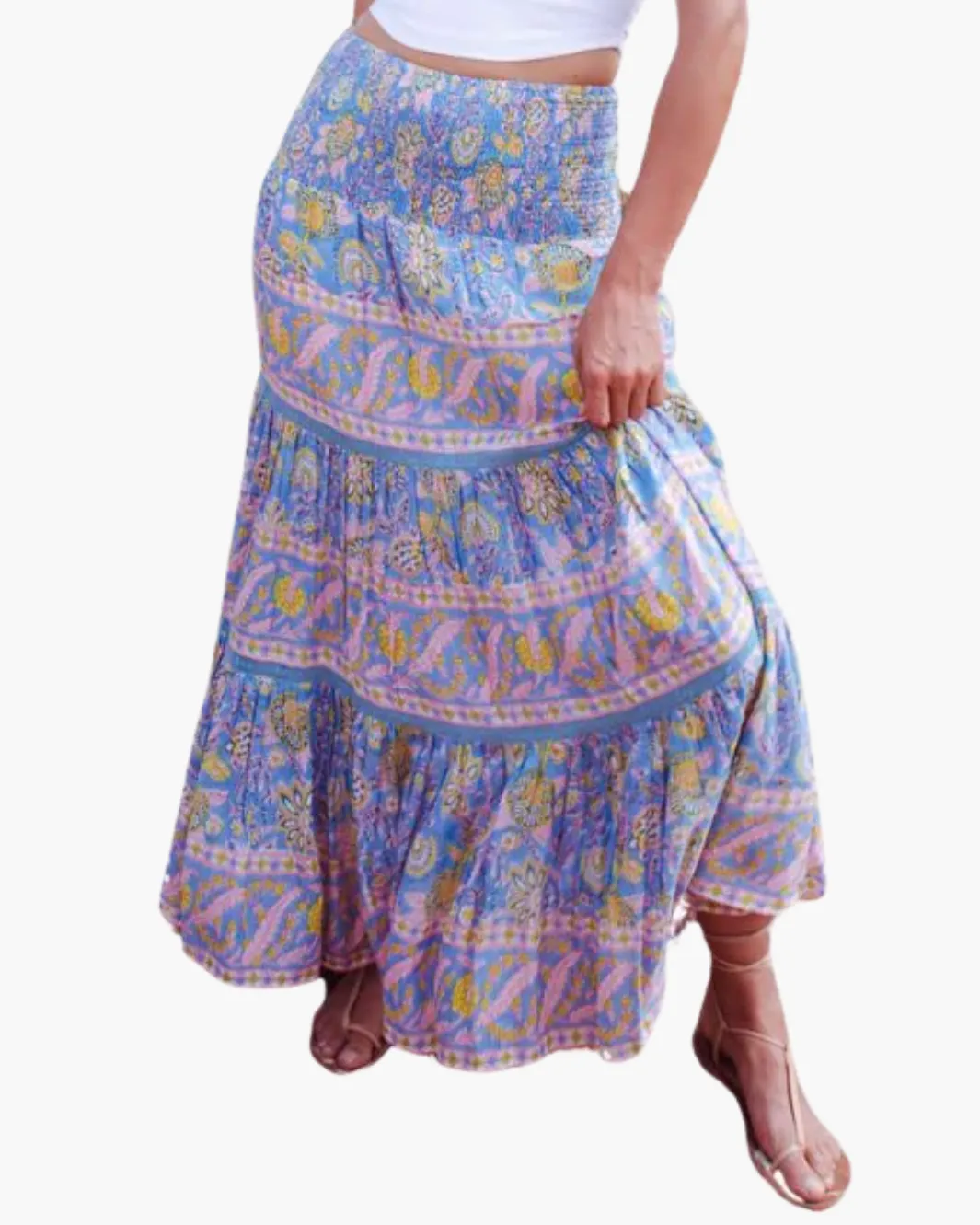MANDY MAXI SKIRT IN BLUE YELLOW PRINT