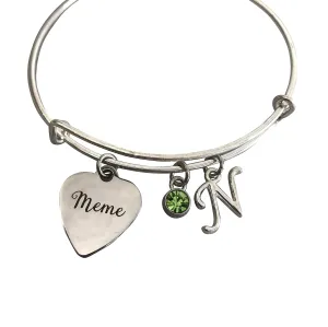 Meme - Meme Gifts - Gift for Grandma- Grandmother Jewelry - Charm Bracelet - Personalized Jewelry- Mothers Day - Bangle Bracelet