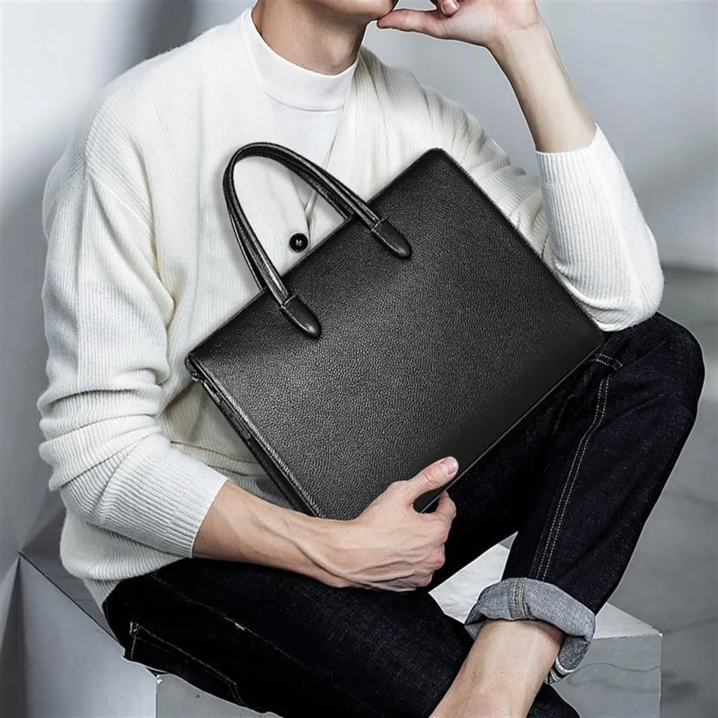 Men's Bags Genuine Leather Men's Fingerprint Lock Handbag Large Capacity Computer Bag Men's Practical Briefcase