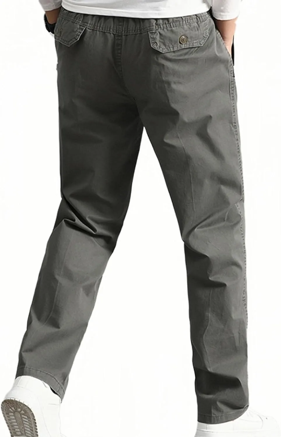 Men's Casual Pants Heavy Cotton Slim Fit Long Pants Stretch Waist Drawstring Athletic Work Pants Fall Trousers 2024