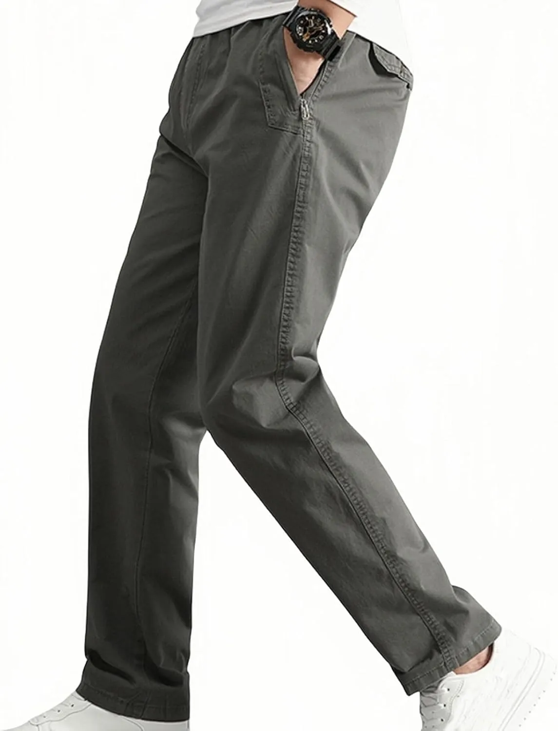Men's Casual Pants Heavy Cotton Slim Fit Long Pants Stretch Waist Drawstring Athletic Work Pants Fall Trousers 2024