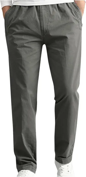 Men's Casual Pants Heavy Cotton Slim Fit Long Pants Stretch Waist Drawstring Athletic Work Pants Fall Trousers 2024