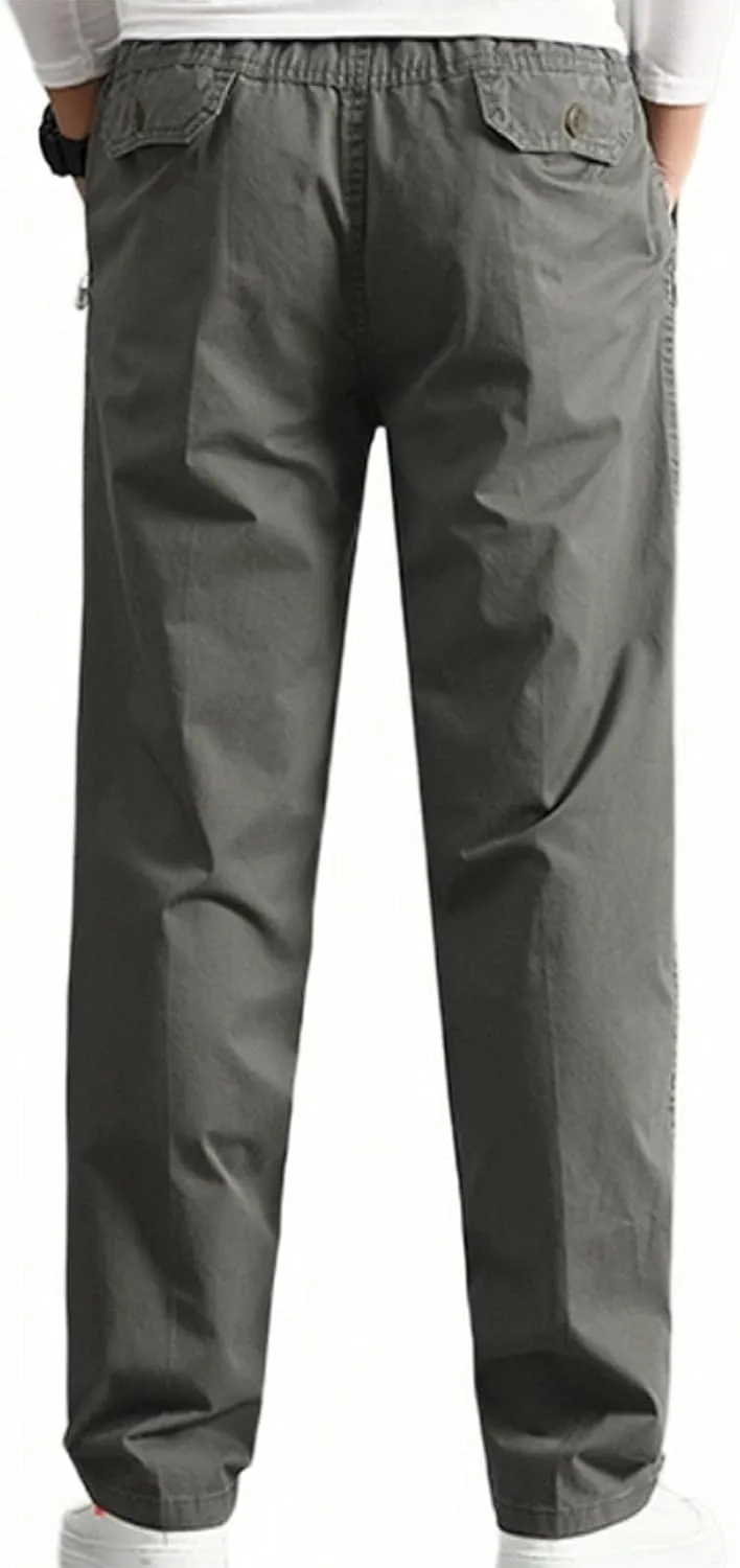 Men's Casual Pants Heavy Cotton Slim Fit Long Pants Stretch Waist Drawstring Athletic Work Pants Fall Trousers 2024