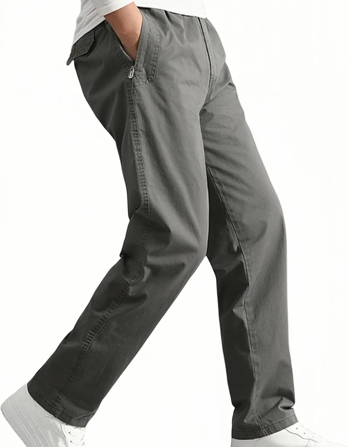 Men's Casual Pants Heavy Cotton Slim Fit Long Pants Stretch Waist Drawstring Athletic Work Pants Fall Trousers 2024