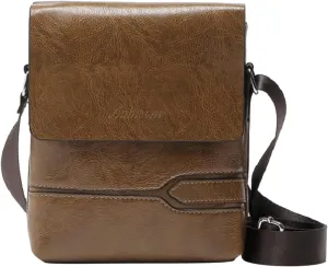 Mens Casual Solid Leather Large Capacity Adjustable Shoulder Versatile One Shoulder Messenger Bag Briefcase (Khaki, A)