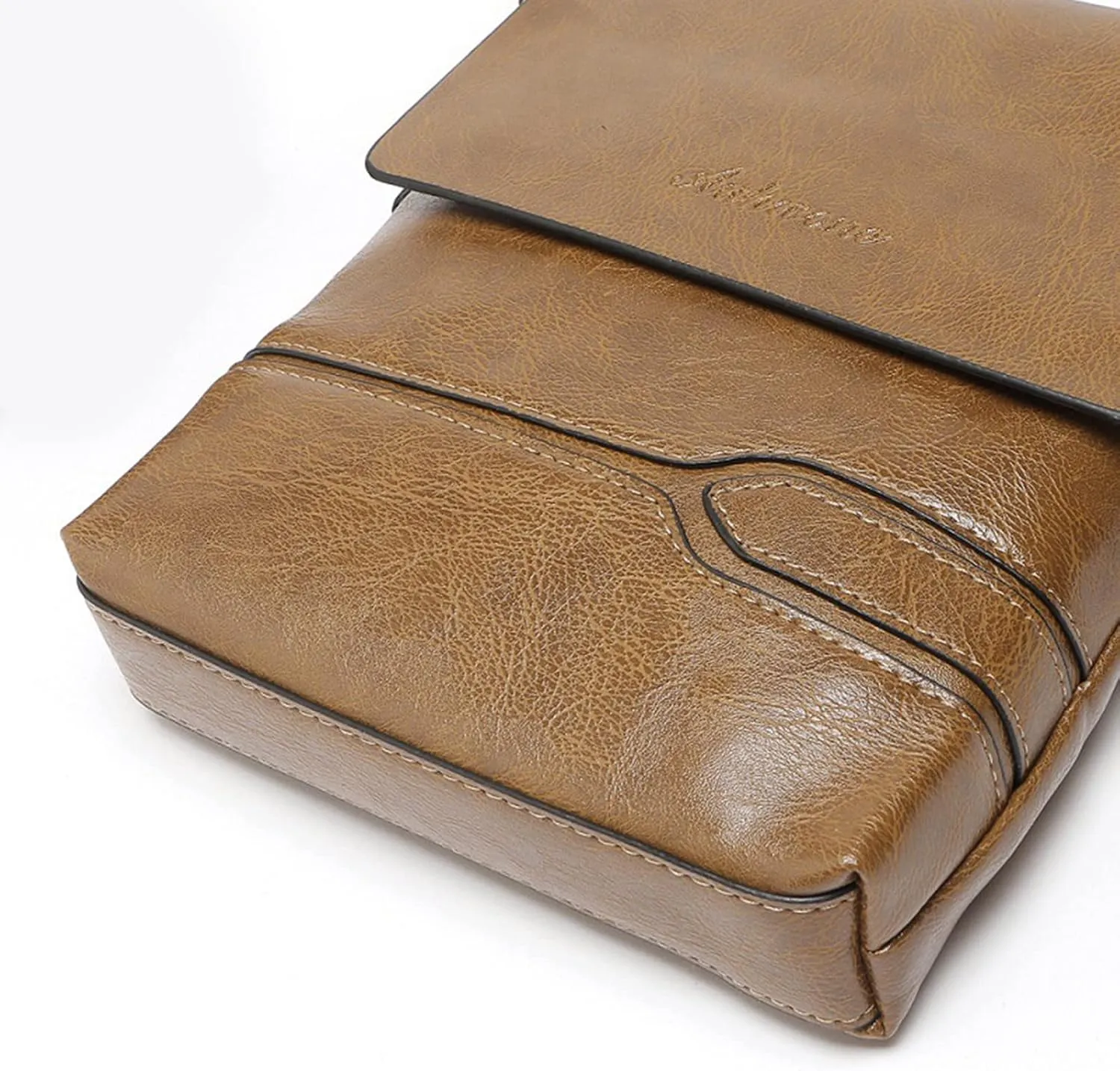 Mens Casual Solid Leather Large Capacity Adjustable Shoulder Versatile One Shoulder Messenger Bag Briefcase (Khaki, A)