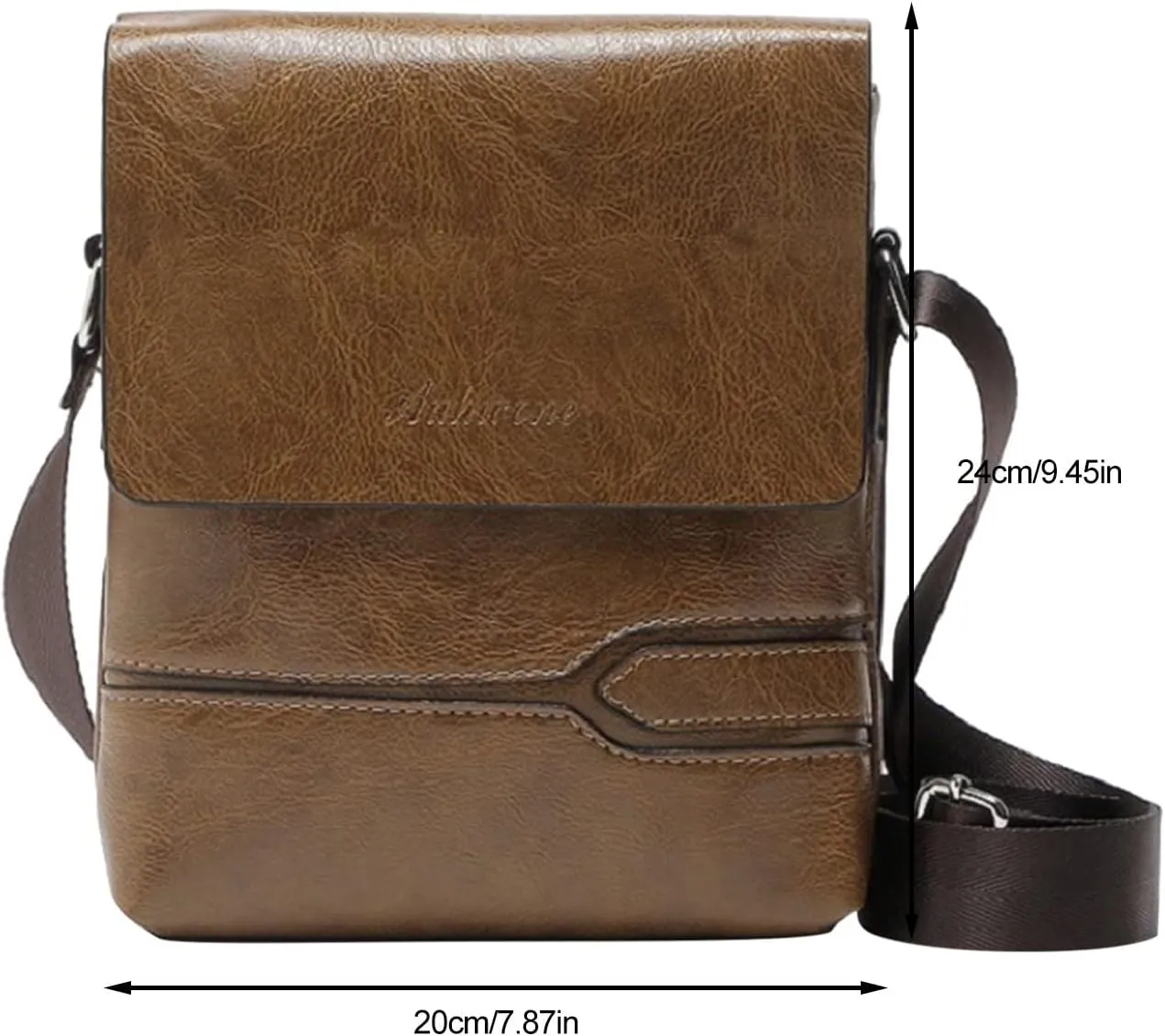Mens Casual Solid Leather Large Capacity Adjustable Shoulder Versatile One Shoulder Messenger Bag Briefcase (Khaki, A)