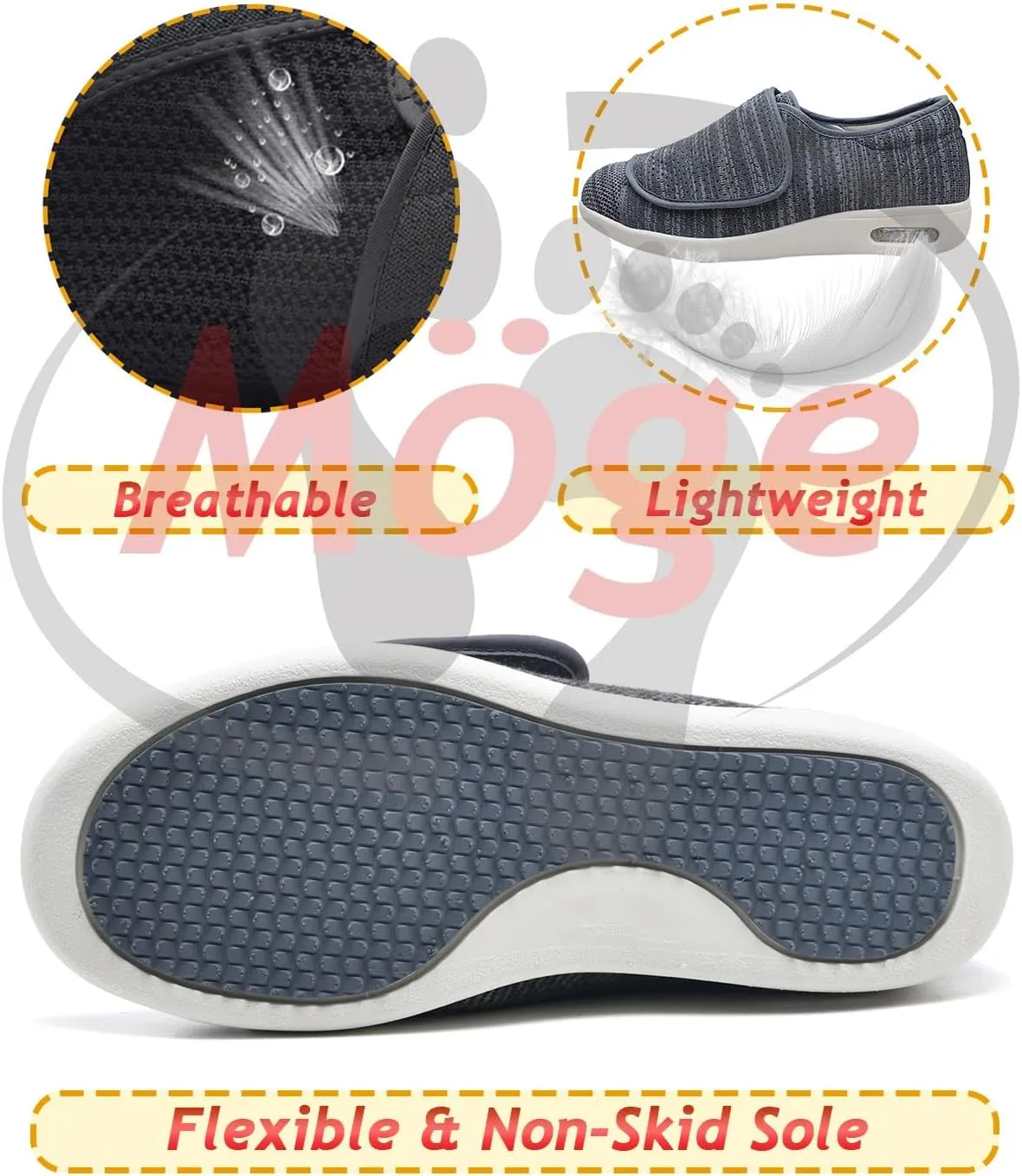 Mens Extra Wide Fit Diabetic Shoes Outdoor Trainers Men Comfortable Loafers Easy Close Orthopedic Slippers for Swollen Feet Plantar Fasciitis Adjustable Lightweight Walking Trainers